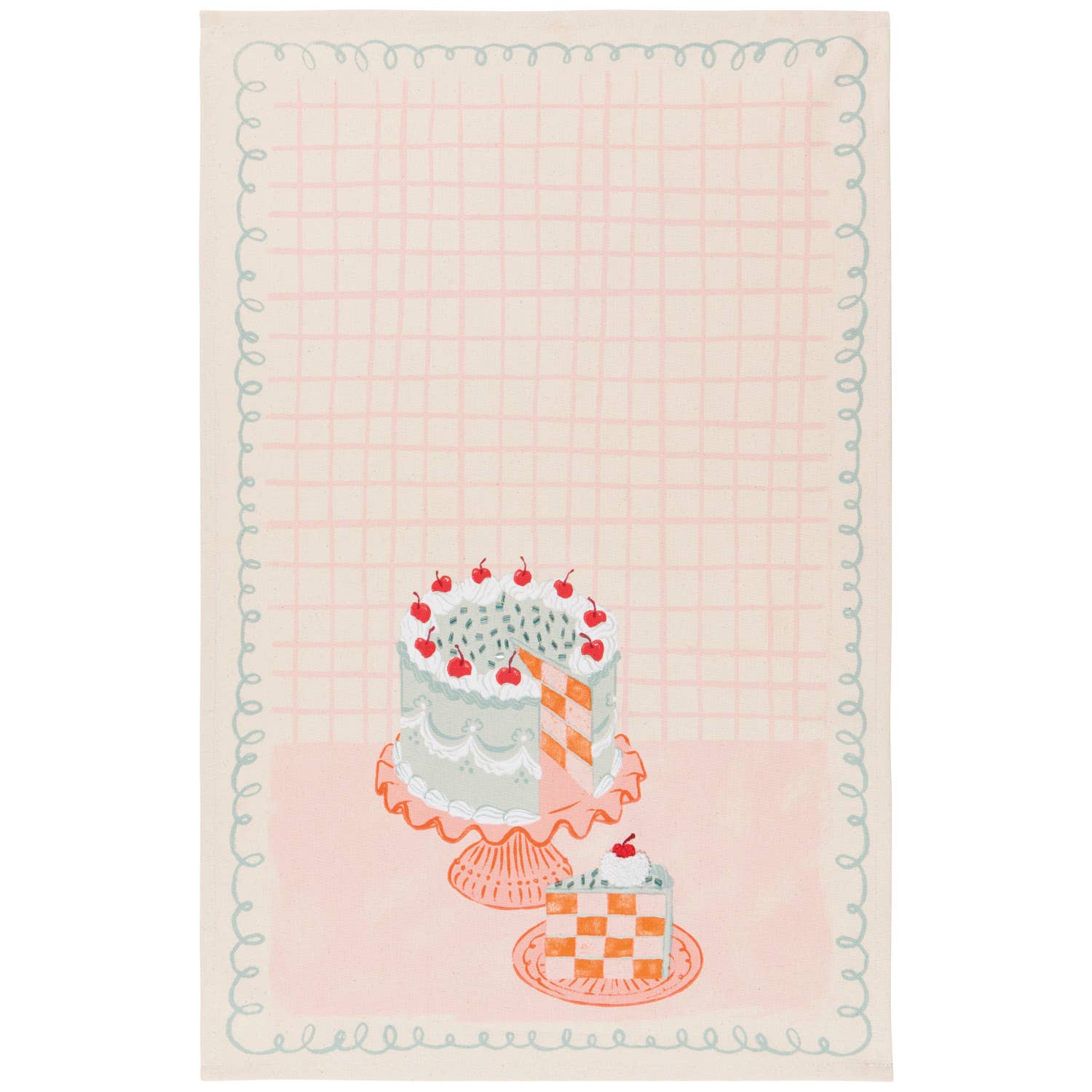 Cake-themed cotton dishtowel for gift or kitchen decor